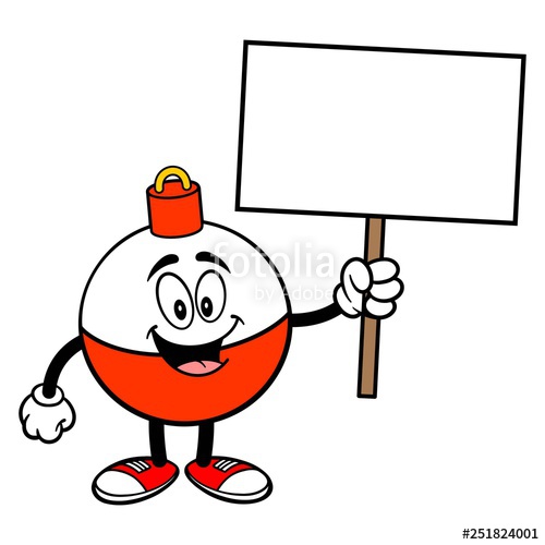Fishing Bobber Mascot With A Sign 500x500 Fishing Bobber Mascot With A Sign