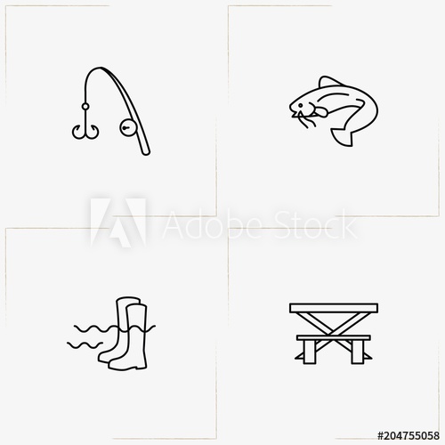 500x500 Fishing Line Icon Set With Camping Table Fish And Fishing Rod