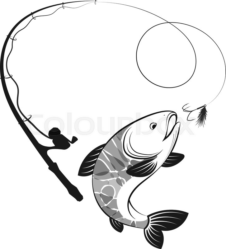 726x800 Fishing Rod Fish Vector Spinning Stock Vector Colourbox
