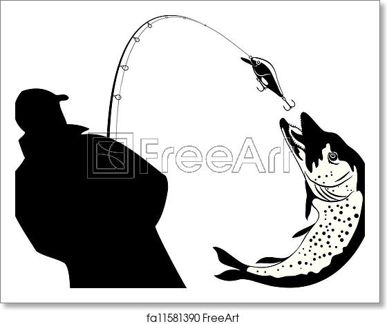 560x470 Free Art Print Of Fishing, Fisherman And Pike, Vector Fishing
