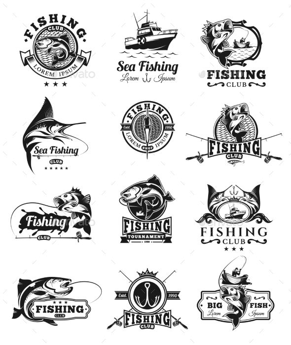 Set Of Vector Fish Badges 590x699 Set Of Vector Fish Badges
