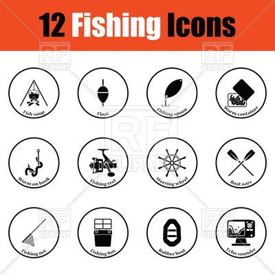 400x400 Fishing Icon Set Worm On Hook, Fishing Net, Rubber Boat, Float