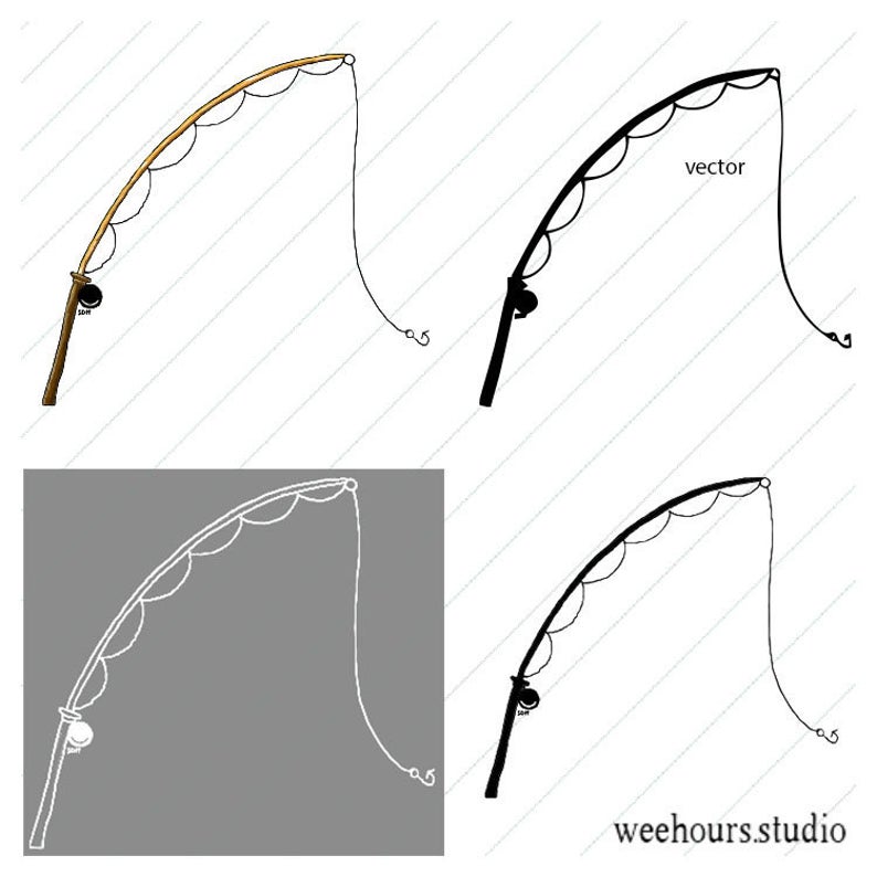 794x794 Fishing Pole Vector Clipart Stamp For Digital Scrapbooking Etsy