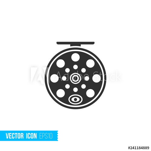 500x500 Fishing Reel Icon In Silhouette Flat Style Isolated On White