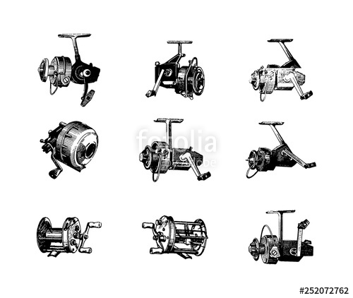 500x422 Hand Drawn Highly Detailed Fishing Reel Vector Icon Illustration