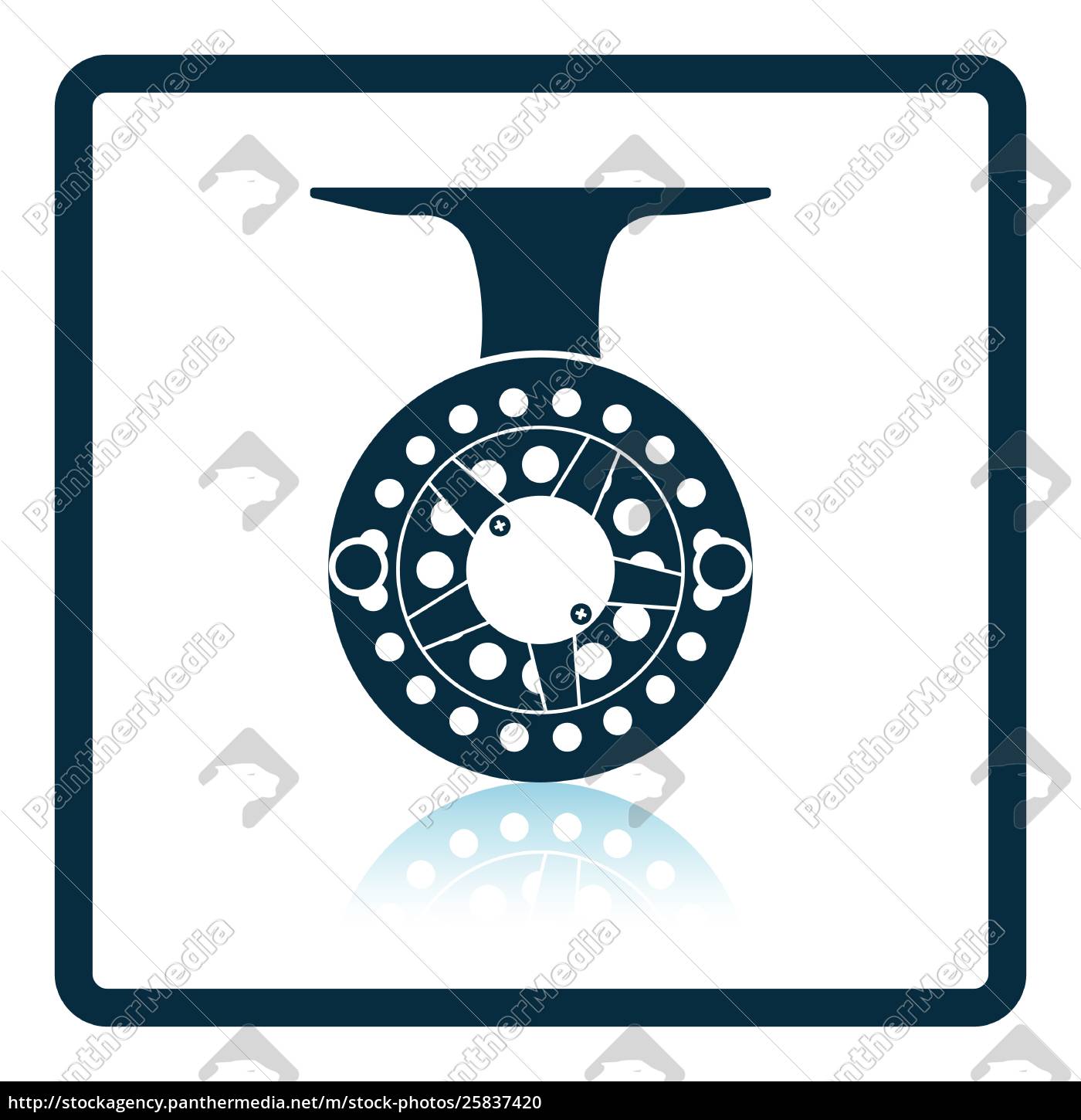 1400x1450 Icon Of Fishing Reel On Gray Background, Round Shadow