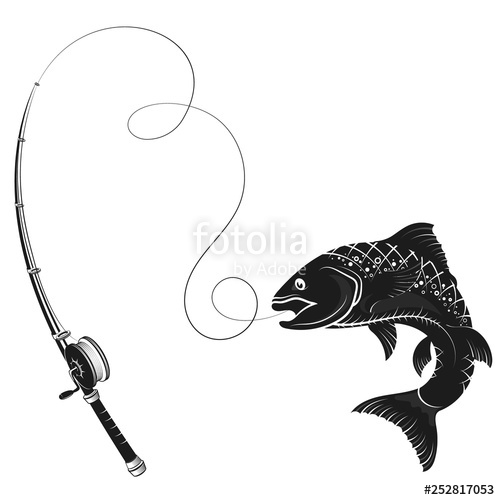 500x500 Fish On The Line And Rod Silhouette Stock Image And Royalty Free