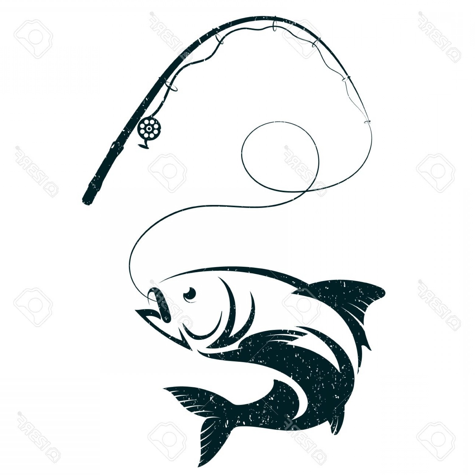 1560x1560 Photostock Vector Fish On Hook And Fishing Rod Silhouette Vector