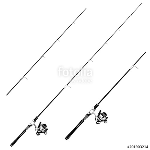 500x500 Fishing Rod With Spinning Reel Vector Black Template Stock Image
