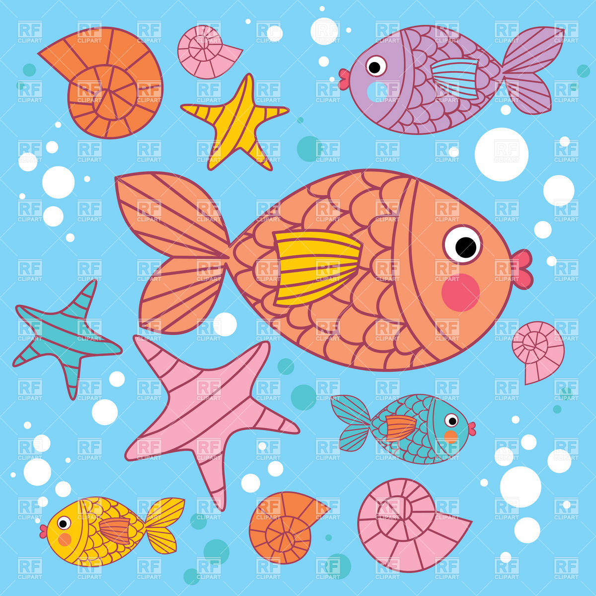 Background With Cartoons Fish Under The Water Vector Image 1200x1200 Background With Cartoons Fish Under The Water Vector Image