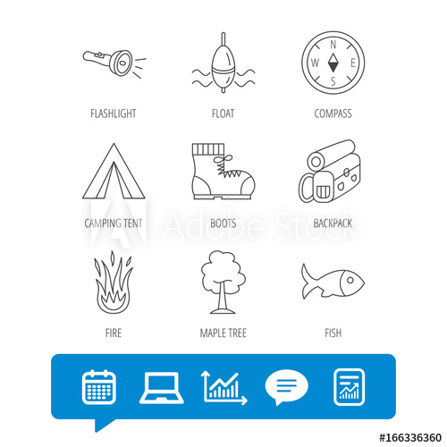 Maple Tree, Fishing Float And Hiking Boots Icons Compass 500x500 Maple Tree, Fishing Float And Hiking Boots Icons Compass