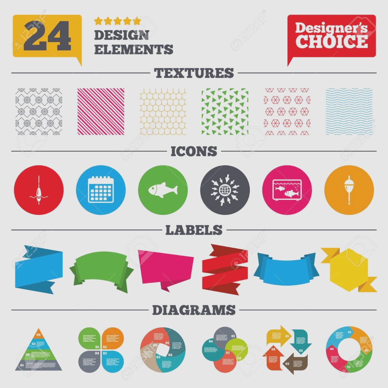 Banner Tags, Stickers And Chart Graph Fishing Icons Fish 1261x1261 Banner Tags, Stickers And Chart Graph Fishing Icons Fish