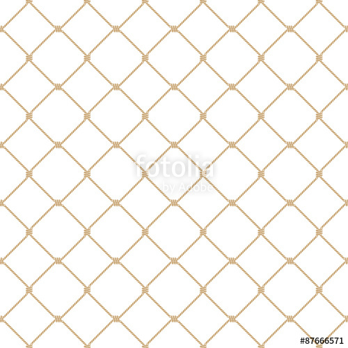 500x500 Nautical Rope Seamless Gold Fishnet Pattern On White Background