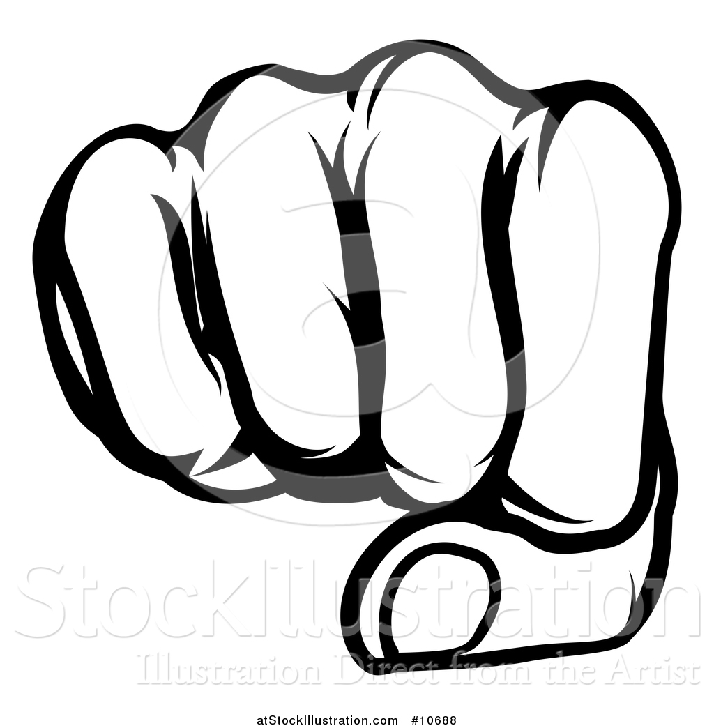 1024x1044 Vector Illustration Of A Black And White Cartoon Fist Punching