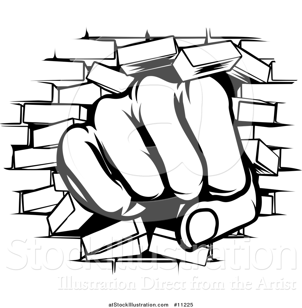 1024x1044 Vector Illustration Of A Black And White Fist Punching Through