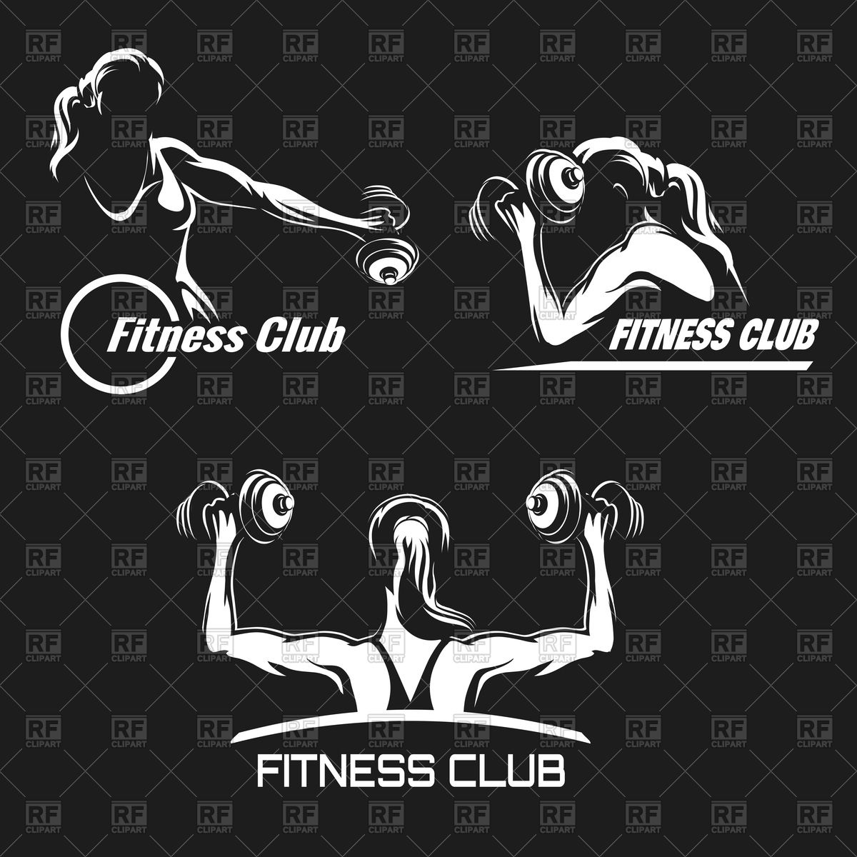 Fitness Club Emblems With Training Muscled Women Vector Image 1200x1200 Fitness Club Emblems With Training Muscled Women Vector Image