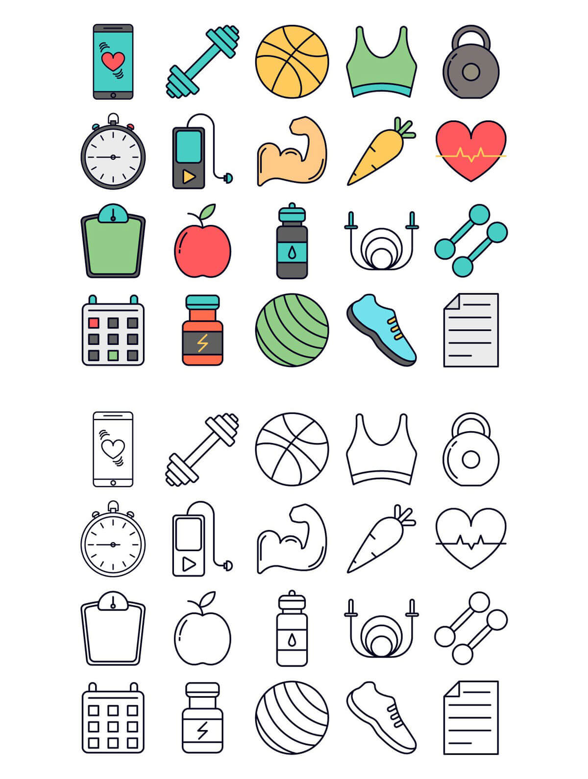 Free Fitness Vector Icon Set 1200x1590 Free Fitness Vector Icon Set