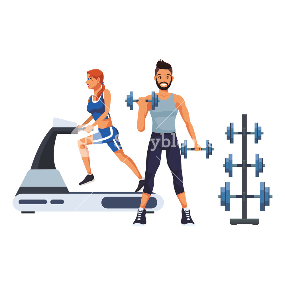 Fitness Woman And Man With Dumbbells Cartoon Vector Illustration 1000x1000 Fitness Woman And Man With Dumbbells Cartoon Vector Illustration
