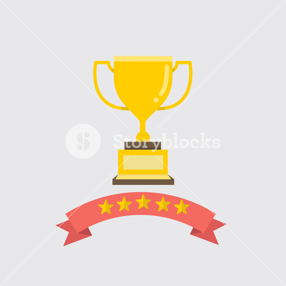 1000x1000 Flat Gold Trophy With Ribbon And Five Stars Vector Illustration
