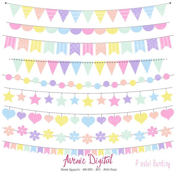 570x570 Pastel Rainbow Bunting Banner Clipart Scrapbook Printable, Vector