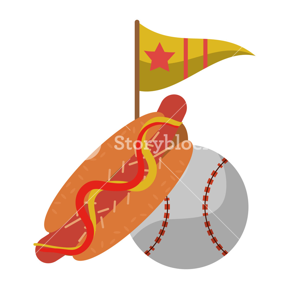 1000x1000 Baseball Ball Hot Dog And Flag With Star Vector Illustration