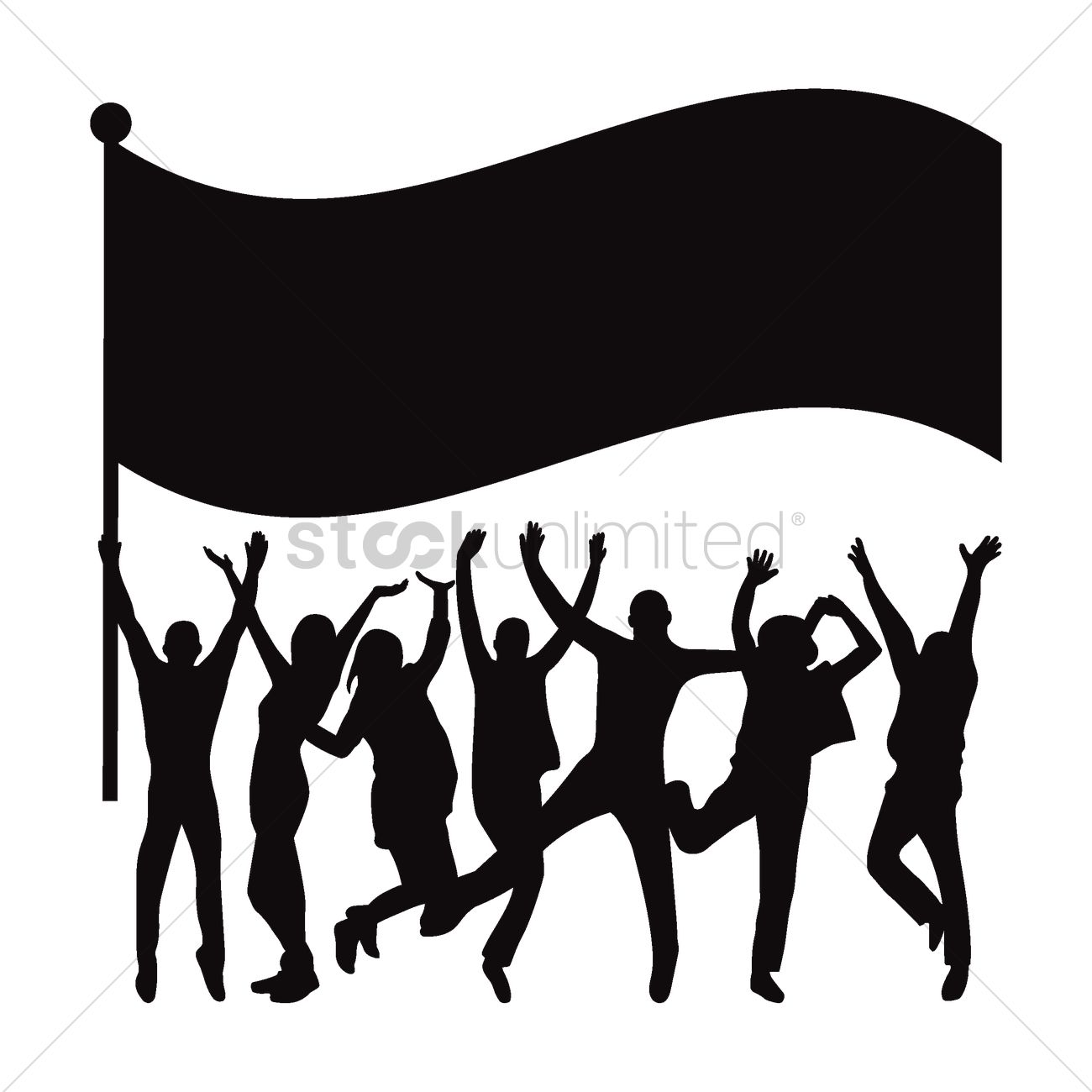 Silhouette Of Crowd With Flag Vector Image 1300x1300 Silhouette Of Crowd With Flag Vector Image