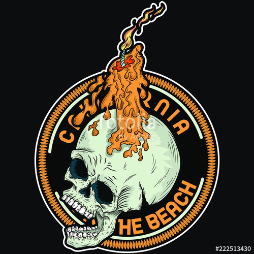 500x500 Ilustracion De Craneo Con Vela Y Flamas En Parche Con Textos De