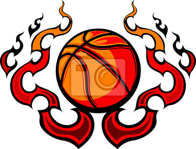 400x305 Molde Do Basquetebol Com Flamas Vector Fotomural Fotomurais