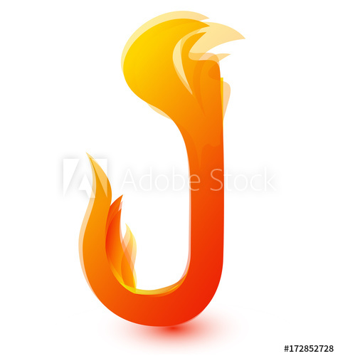 475x500 Letter J In Fire Flame Icon Vector