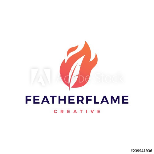 500x500 Feather Pen Fire Flame Logo Vector Icon