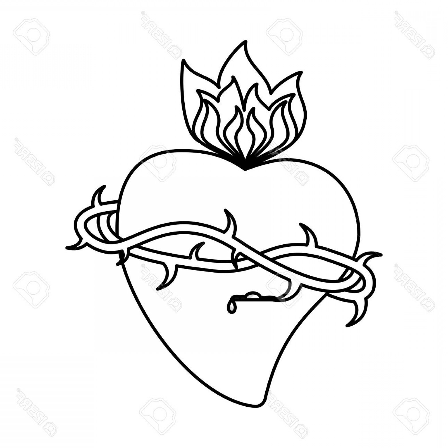 1560x1560 Photostock Vector Sacred Heart Crown Flame Outline Vector