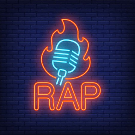 450x450 Rap Neon Word And Microphone In Flame Outline Royalty Free