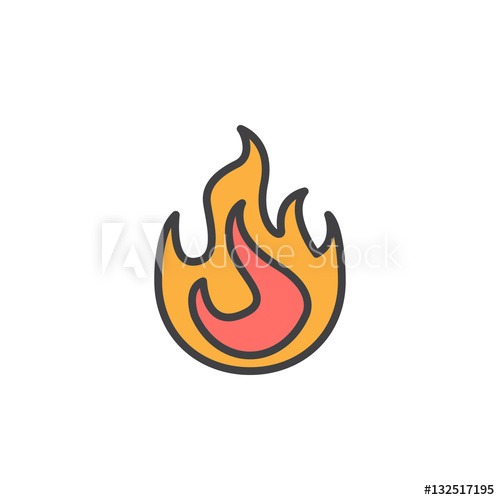 500x500 Fire Flame Line Icon, Filled Outline Vector Sign, Linear Colorful