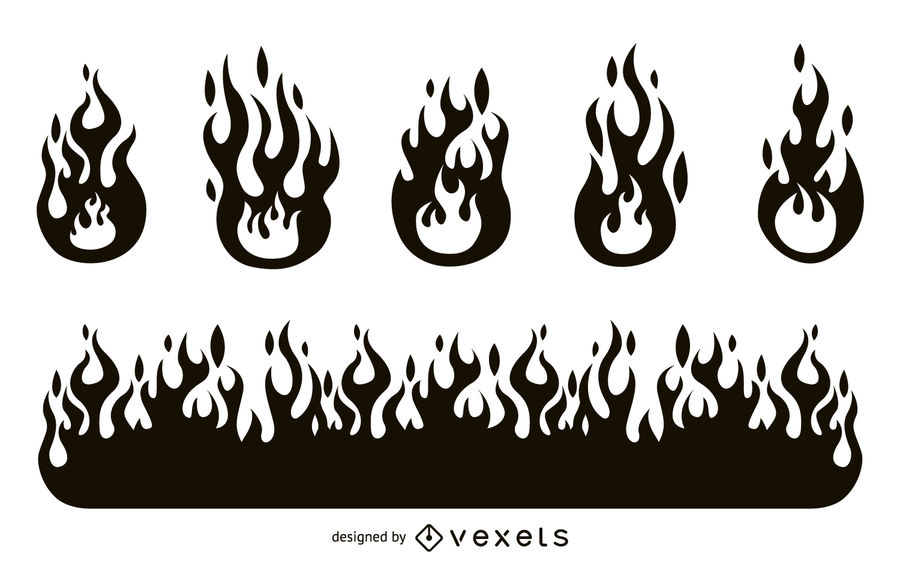 900x563 Fire Flame Silhouette Set