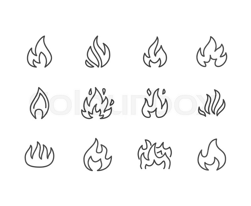 800x655 Fire Flat Line Icons Flame Shapes Stock Vector Colourbox