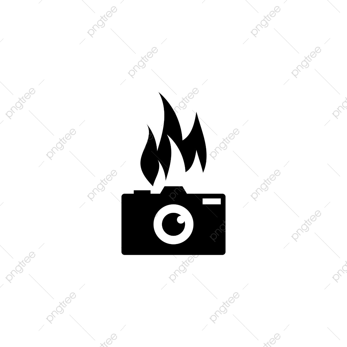 1200x1200 Silhouette Of Camera Photography With Flame On A Lens Logo Design