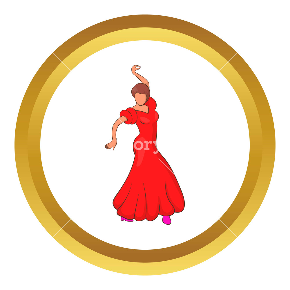 1000x1000 Flamenco Dancer Vector Icon In Golden Circle, Cartoon Style