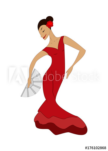 357x500 Flamenco Dancer Woman Spanish Girl In Red Dress Is Dancing
