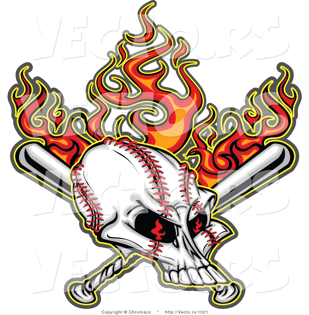 1024x1044 Vector Of Flaming Baseball Skull Over Crossed Bats