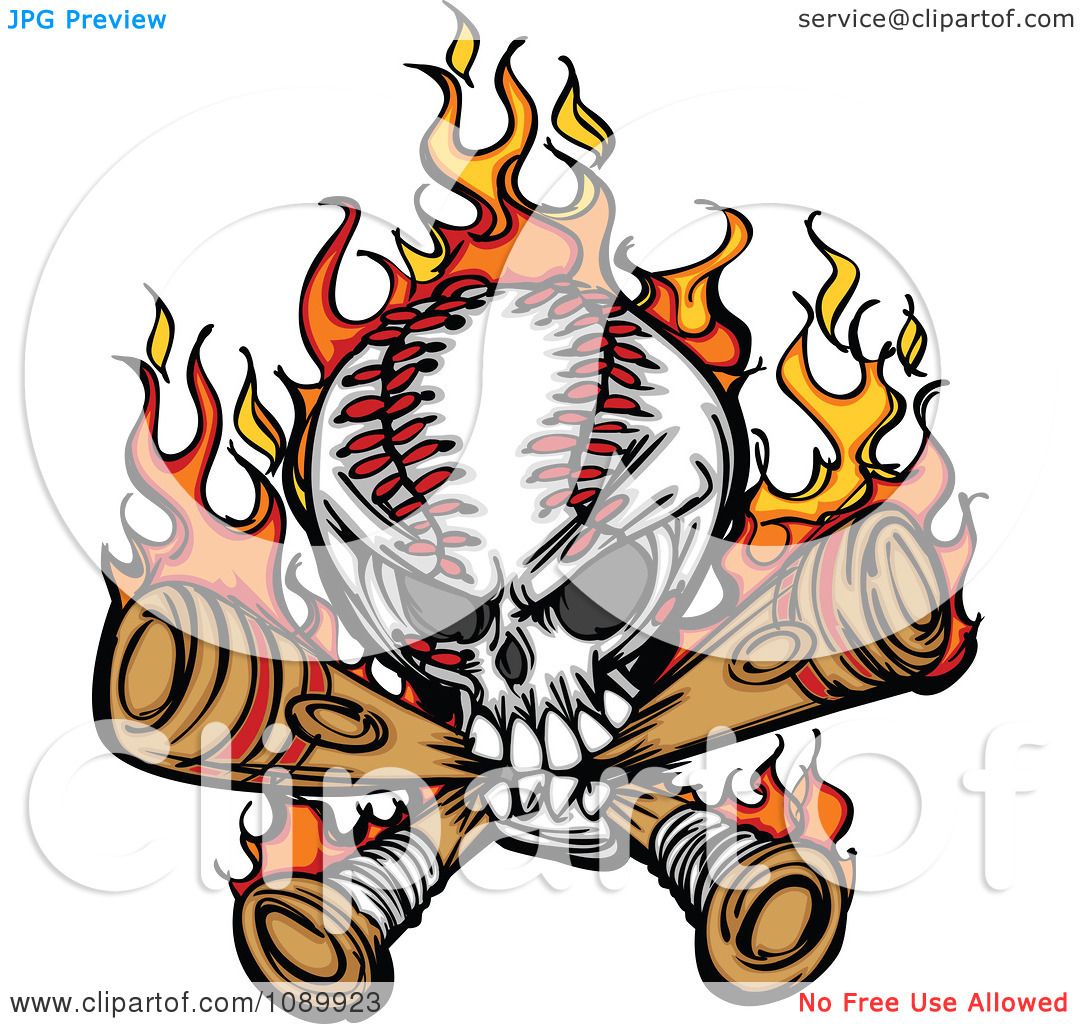 1080x1024 Clipart Flaming Baseball Skull Biting Bats
