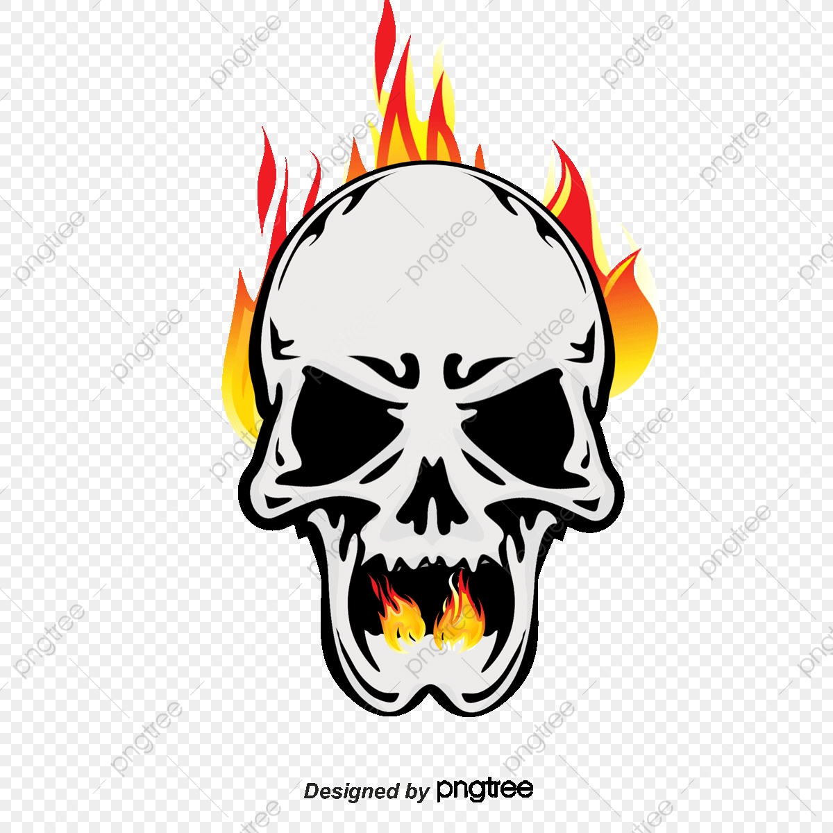 1200x1200 Vector Skull And Flames, Skull, Flame, Cartoon Flame Png