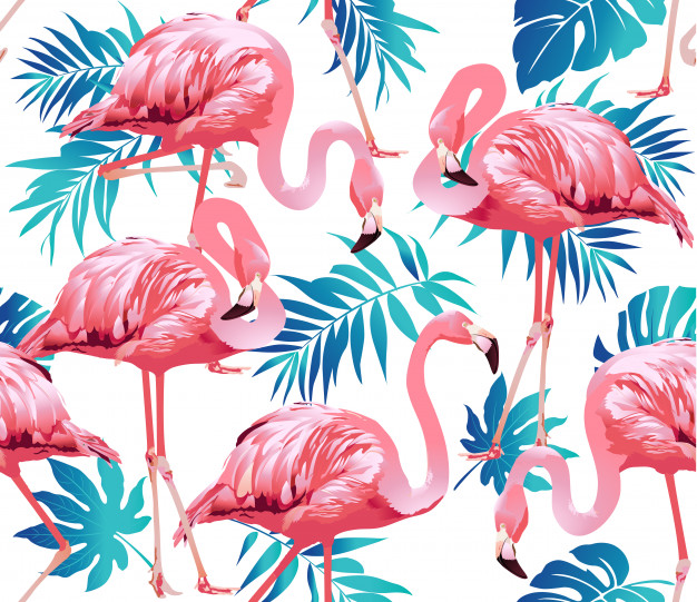 626x541 Flamingo Bird And Tropical Flowers Background Seamless Pattern