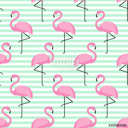 500x500 Flamingo Seamless Pattern On Stripped Background Flamingo Vector
