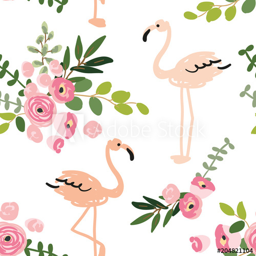 500x500 Floral Bouquets And Blush Pink Flamingo On The White Background