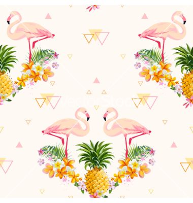 380x400 Geometric Pineapple And Flamingo Background Vector Backgrounds