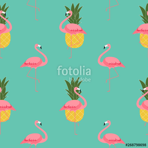 500x500 Colorful Pink Flamingo And Pineapple Seamless Pattern Background