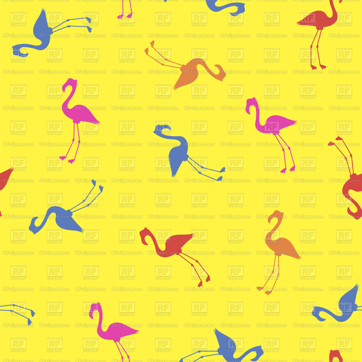 1200x1200 Pink Red And Blue Flamingo Seamless Pattern On Yellow Background
