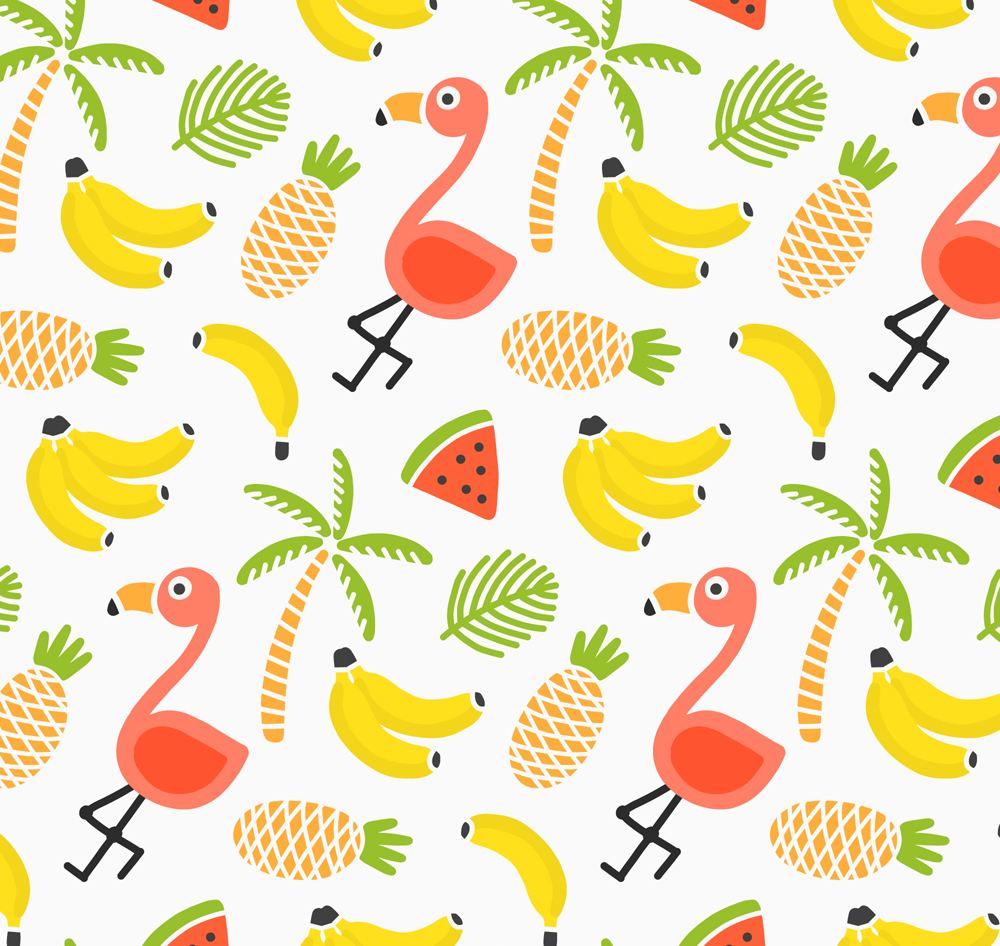 1000x946 Preview Cute Flamingo And Fruits Seamless Background Vector