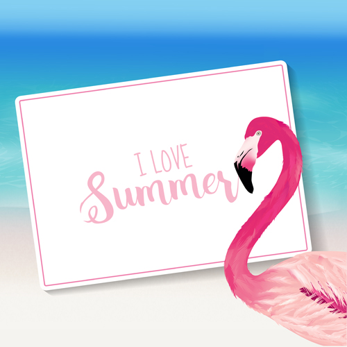 500x500 Sea With Flamingo Summer Background Vector Free Download