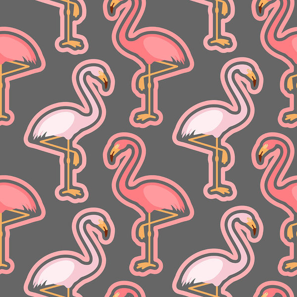 600x600 Seamless Pattern With Pink Flamingo, Flamingo Figure With Outline